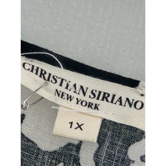 NWT Womens 1X Christian Siriano LINEN Blend Black & White Cap sleeve shirt - Picture 2 of 8